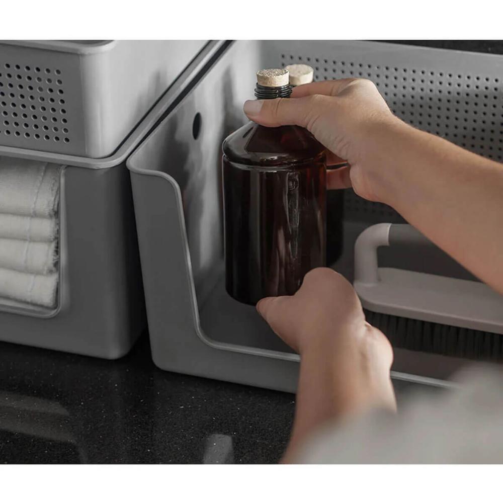 6 Caixas Organizadoras Flow 16L Cestos Bege Abertura Frontal