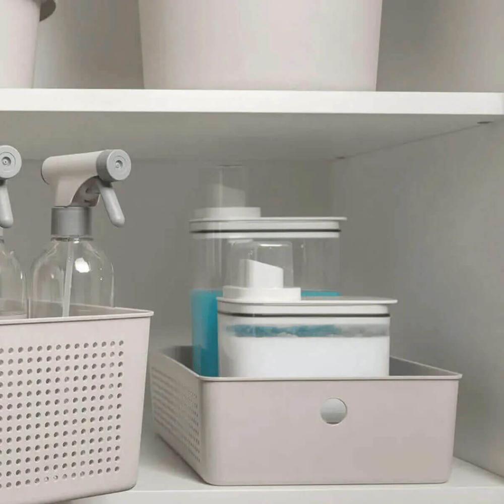 8 Caixas Organizadoras Multiuso Flow Bege 12L Ou Cestos Plásticos Lavanderia Closet