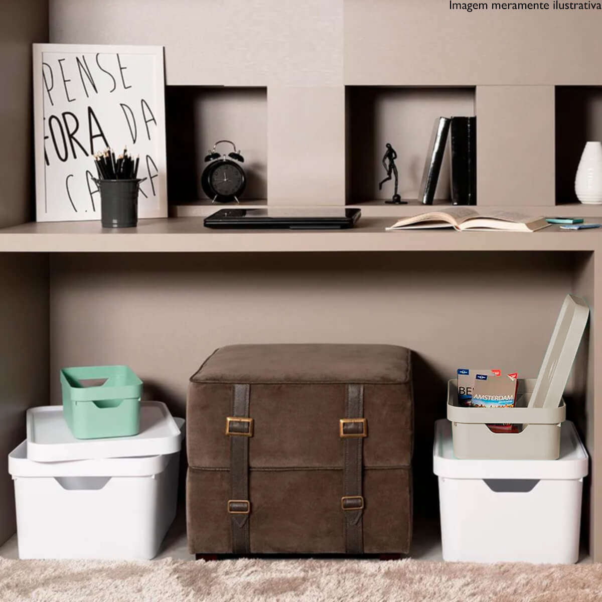 Caixa Organizadora Grande Para Closet 10L Com Tampa Nordi Bege