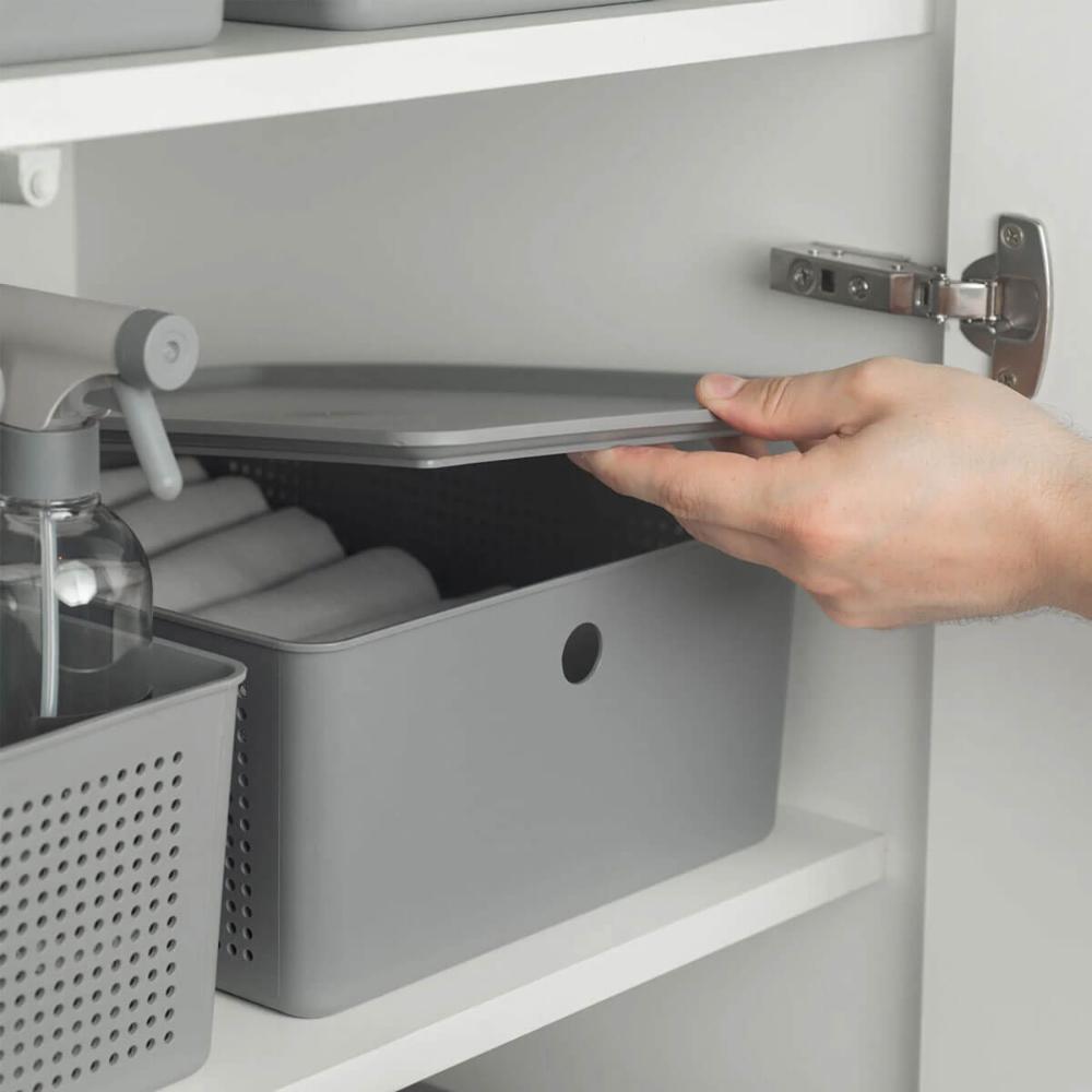 Caixa Organizadora com Tampa 12L Ou Bege 34x27x13cm Cesto Flow Closet Lavanderia