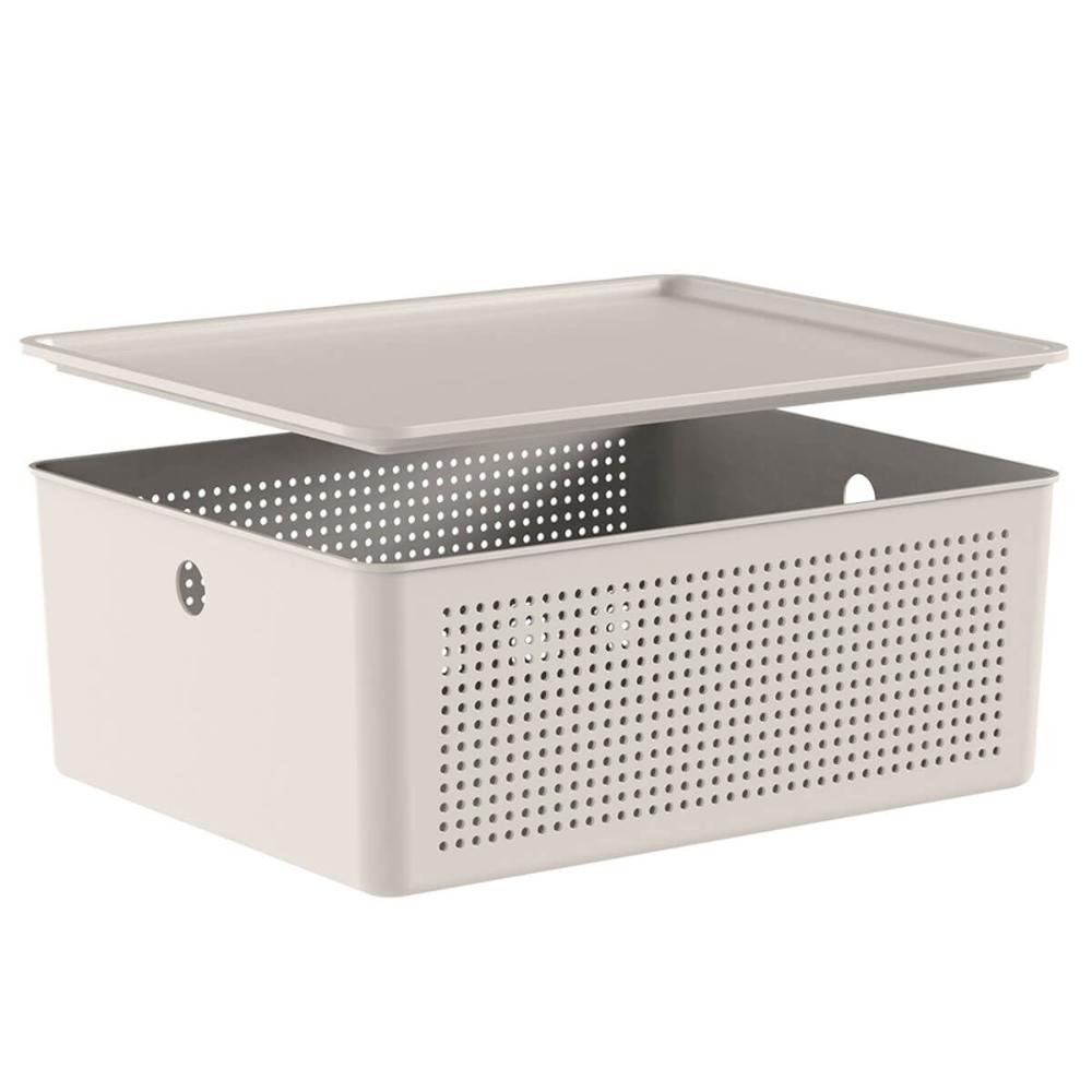 Caixa Organizadora com Tampa 12L Ou Bege 34x27x13cm Cesto Flow Closet Lavanderia