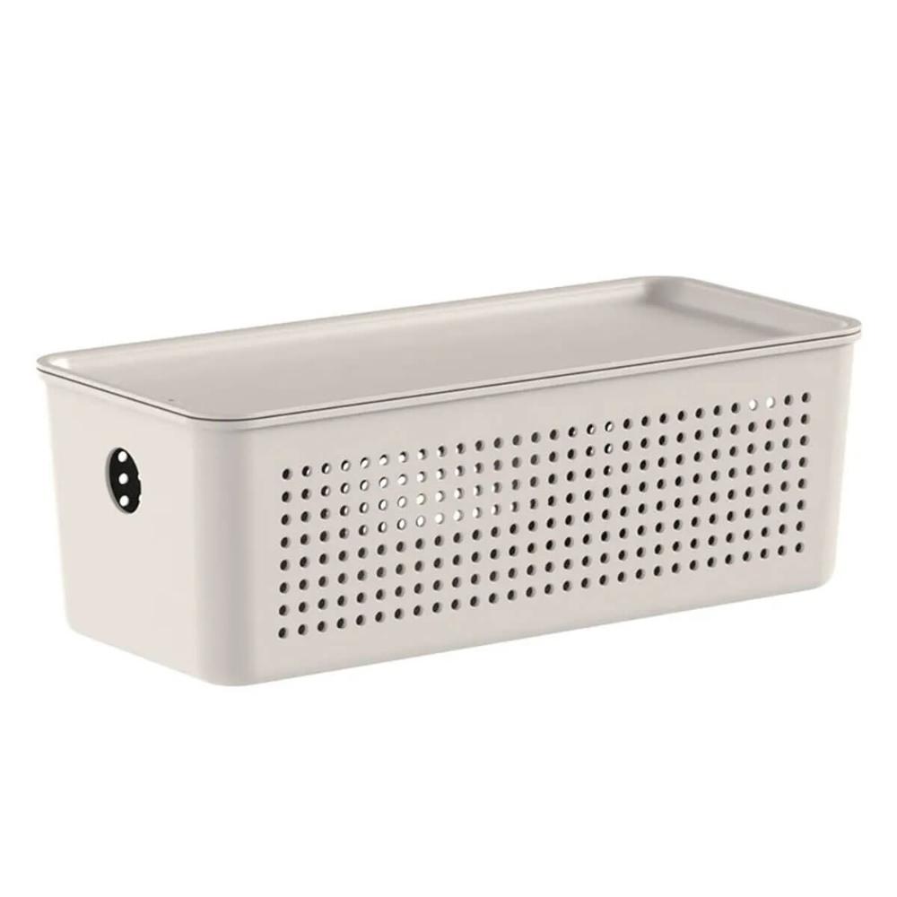 Caixa Organizadora com Tampa 27x12x10cm Bege Cesto Flow 3L O