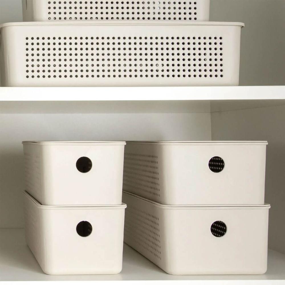 Caixa Organizadora com Tampa 27x12x10cm Bege Cesto Flow 3L O
