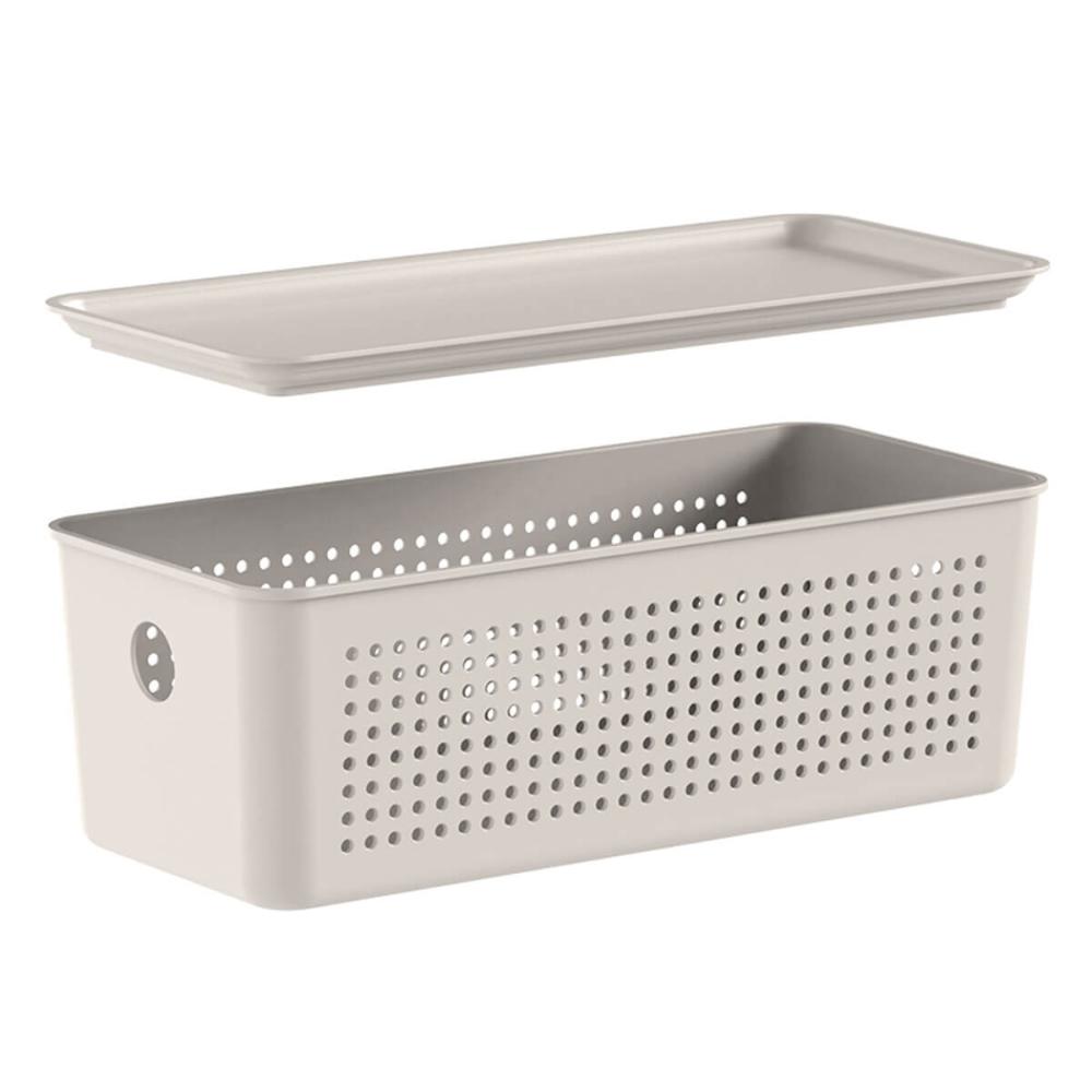 Caixa Organizadora com Tampa 27x12x10cm Bege Cesto Flow 3L O