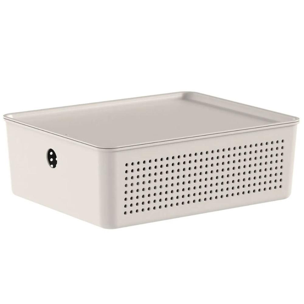 Caixa Organizadora com Tampa Ou Bege 27x22x9cm Cesto Organiz