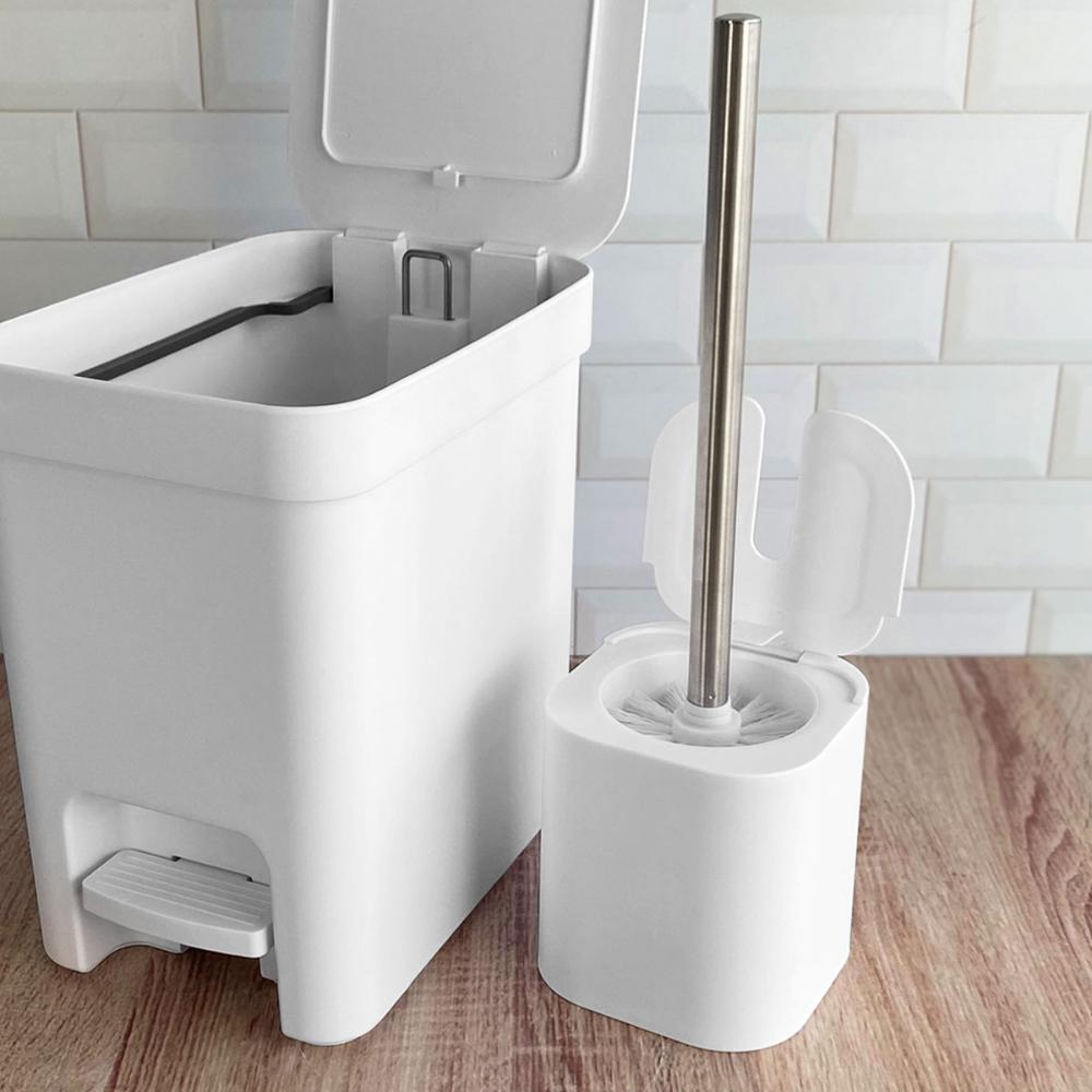 Conjunto 2 Escovas Sanitárias com Suportes para Banheiro Lavabo Polipropileno Dual OU Branco