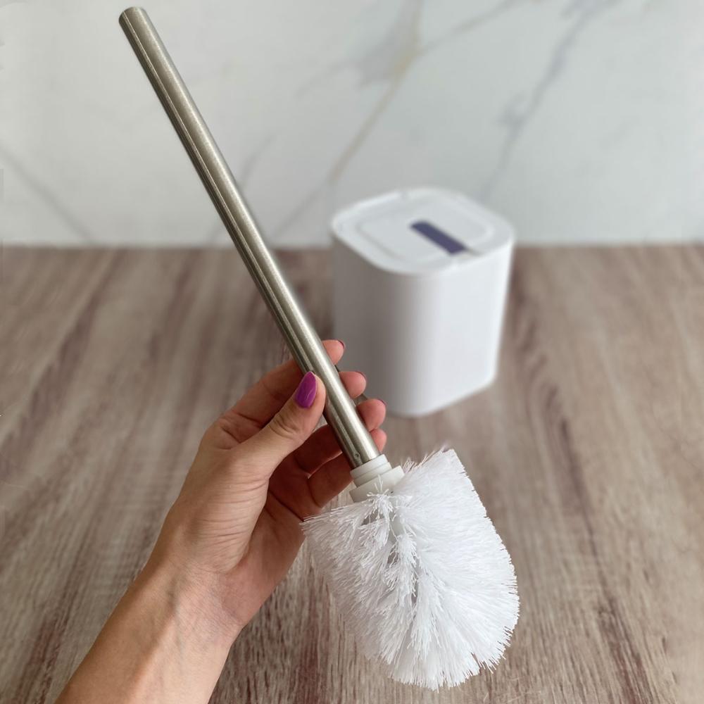 Conjunto 2 Escovas Sanitárias com Suportes para Banheiro Lavabo Polipropileno Dual OU Branco