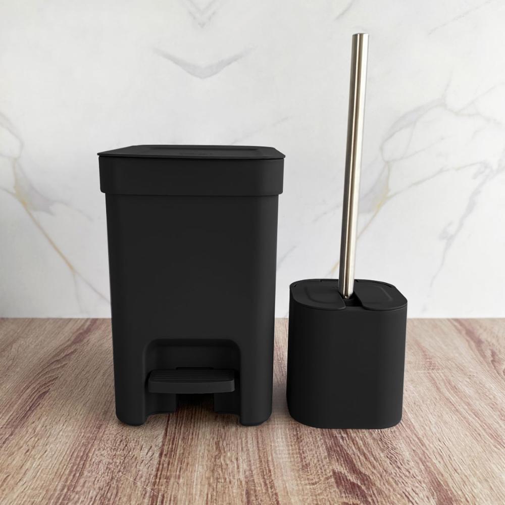 Conjunto 2 Escovas Sanitárias com Suportes para Banheiro Lavabo Polipropileno Dual OU Preto