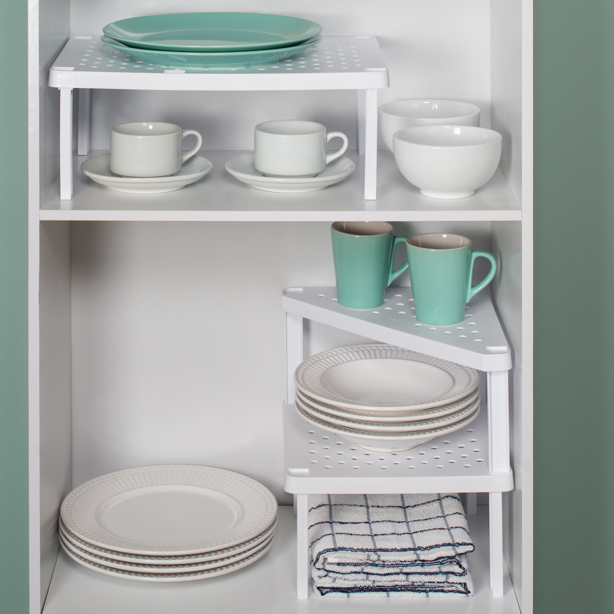 Conjunto 2 Prateleiras Organizadoras Para Armário Empilháveis Quadrada Retangular Branco