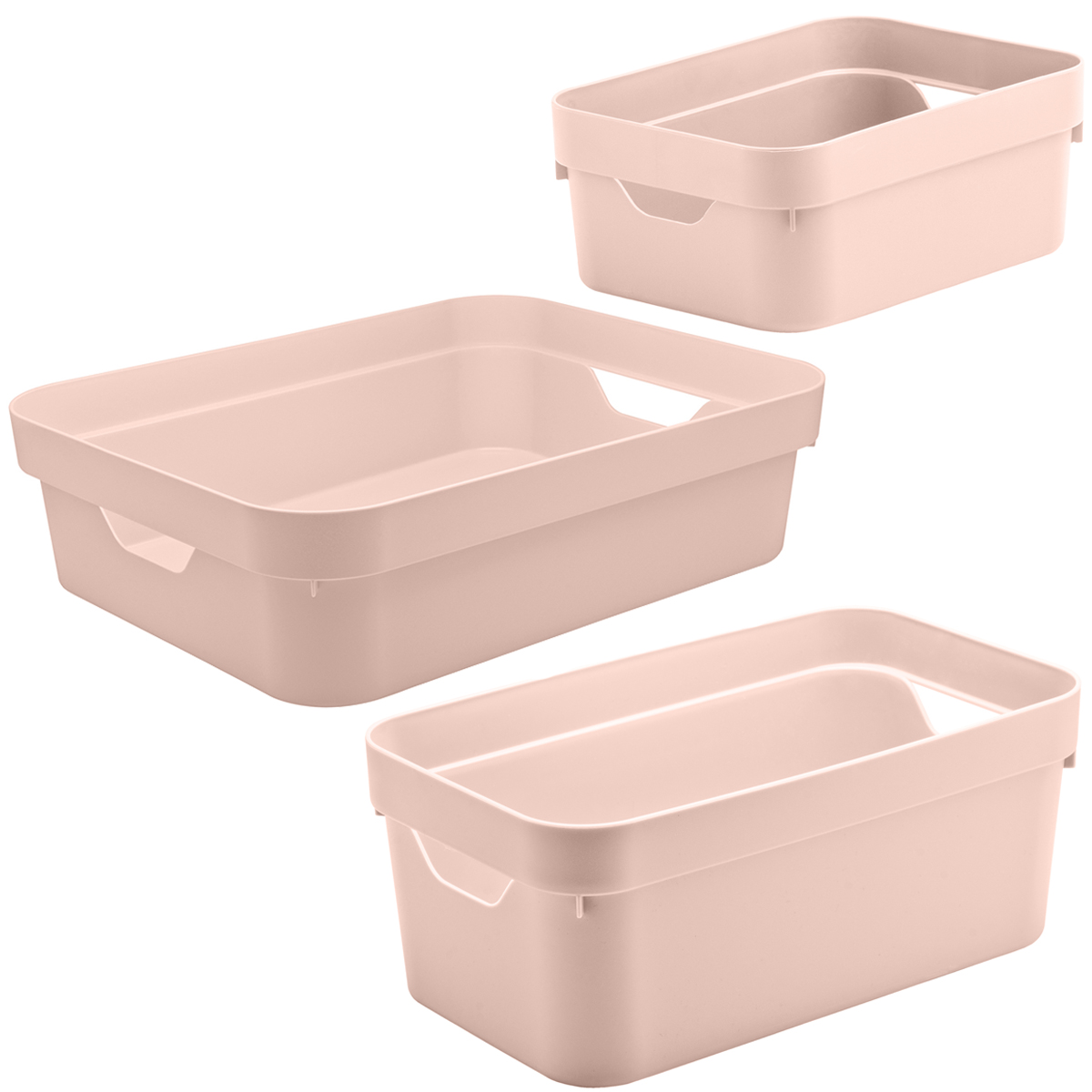 Conjunto 3 Caixas Organizadoras Multiuso Cesto Brinquedos Com Alça Rosa Nude