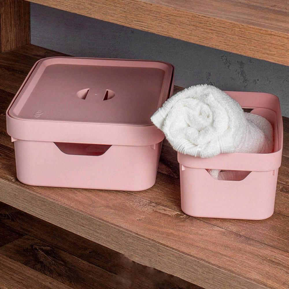 Conjunto 3 Caixas Organizadoras Multiuso Cesto Brinquedos Com Alça Rosa Quartzo
