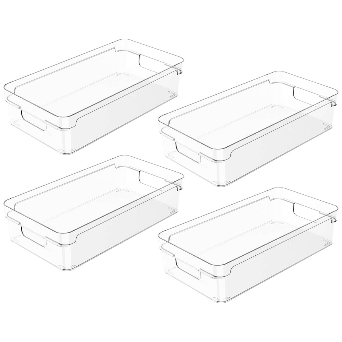 Conjunto 4 Organizadores de Prateleira Multiuso 30X15X7cm Caixa Organizadora Transparente Com Alças Clear OU.