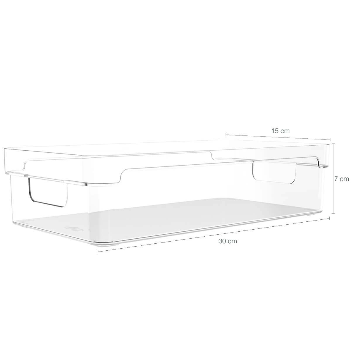 Conjunto 4 Organizadores de Prateleira Multiuso 30X15X7cm Caixa Organizadora Transparente Com Alças Clear OU.