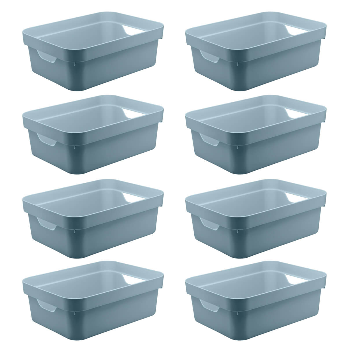 Conjunto 8 Caixas Organizadoras Cube Média 10,5L Plástico com Alças Laterais OU Azul Glacial
