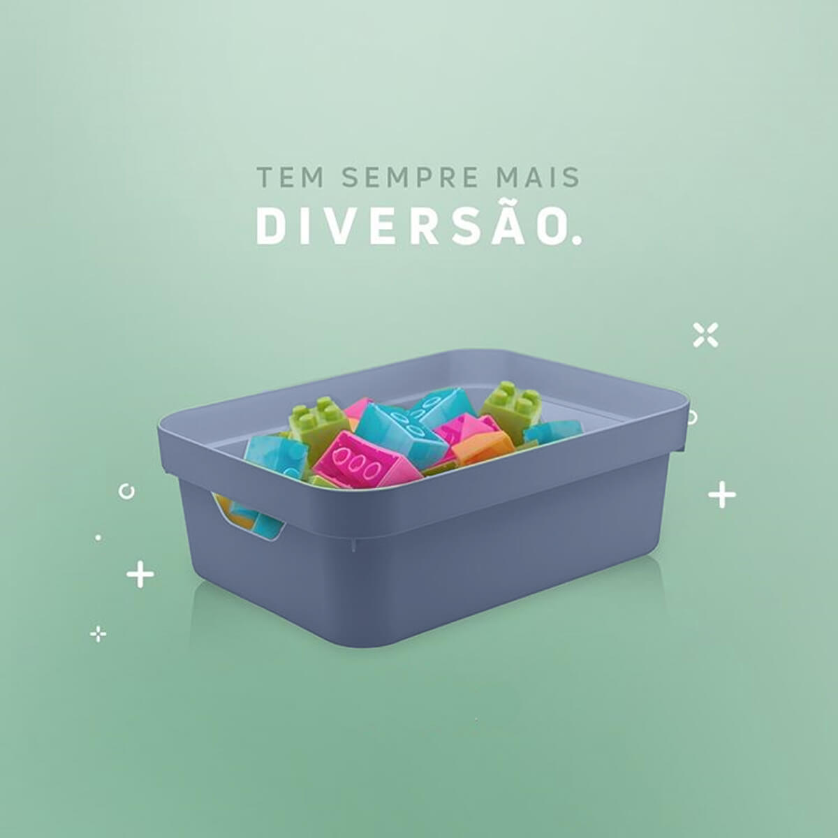 Conjunto 8 Caixas Organizadoras Cube Média 10,5L Plástico com Alças Laterais OU Azul Glacial