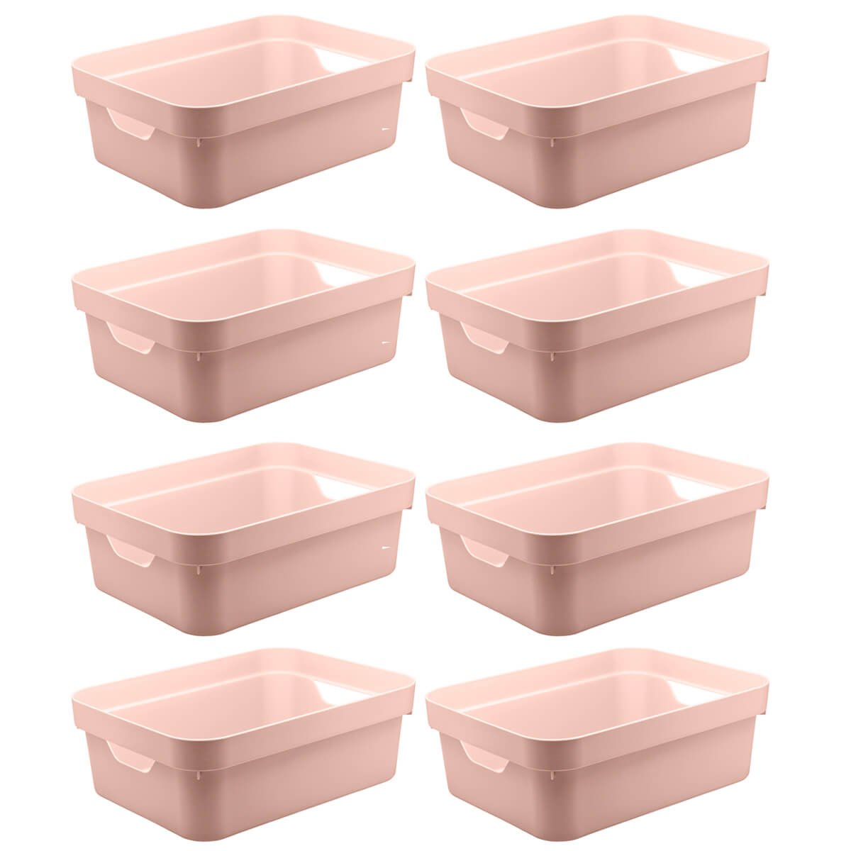 Conjunto 8 Caixas Organizadoras Cube Média 10,5L Plástico com Alças Laterais OU Rosé Nude