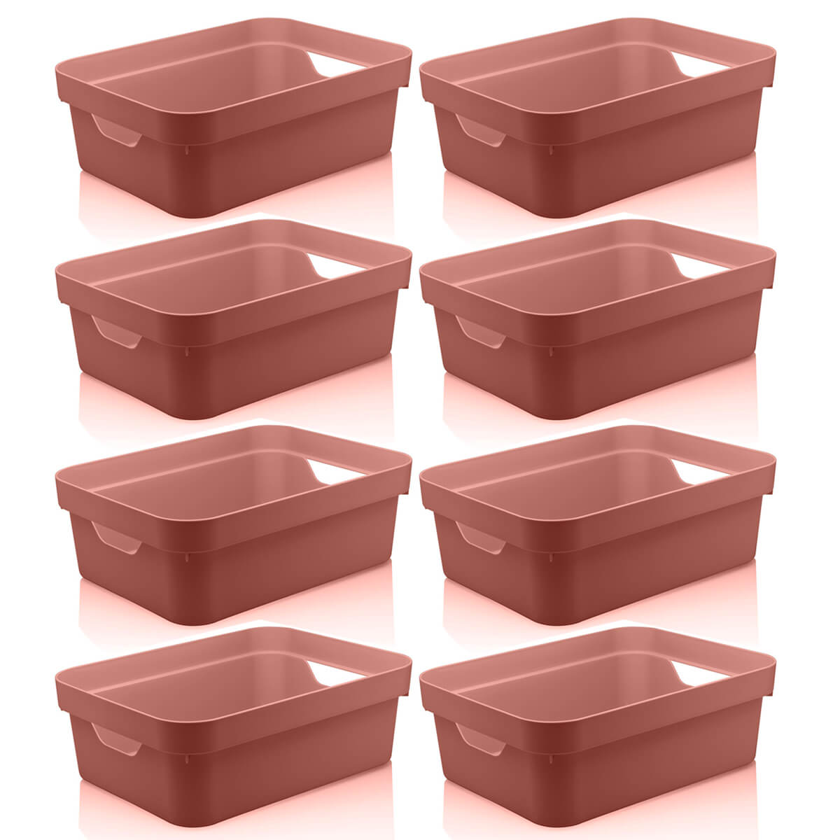 Conjunto 8 Caixas Organizadoras Cube Média 10,5L Plástico com Alças Laterais OU Terracota