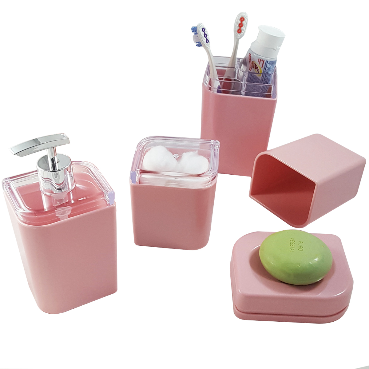 Conjunto De Banheiro Acessórios OU Organizadores Pia 4 Peças Rosa