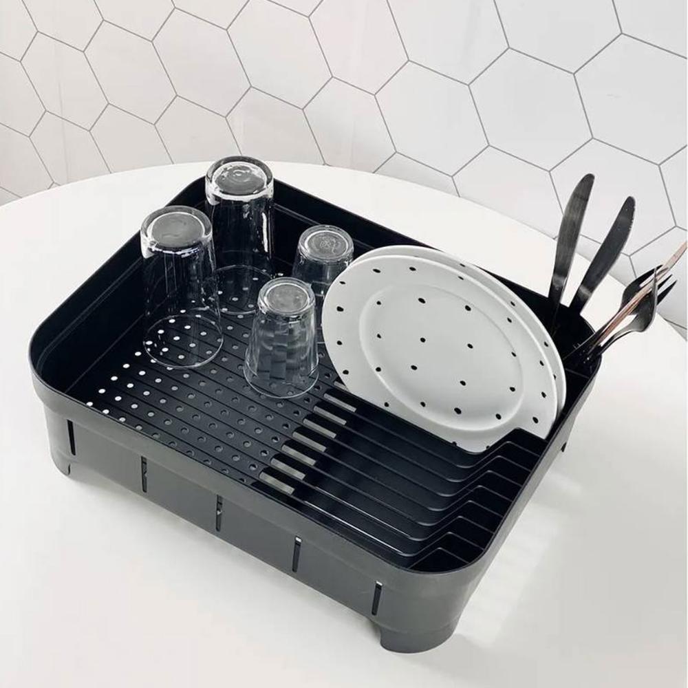 Conjunto Escorredor de Louça Pratos Talheres e Dispenser de Detergente 650ml Preto