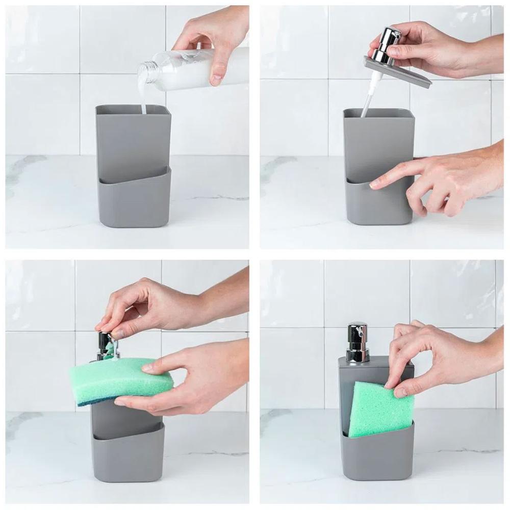 Conjunto Escorredor de Louças Pratos Talheres e Dispenser Detergente 650ml Chumbo
