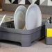 Conjunto Escorredor de Louças Pratos Talheres e Dispenser Detergente 650ml Chumbo
