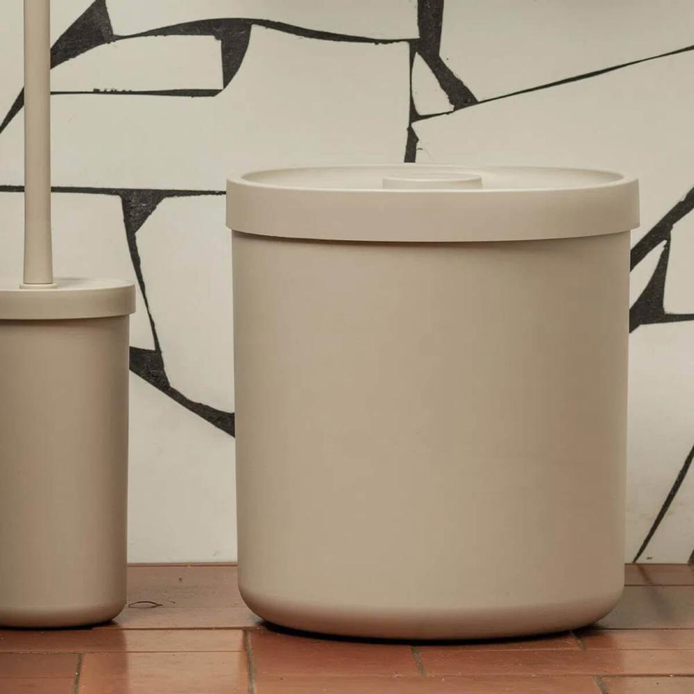 Conjunto Escova Sanitária e Lixeira 6L de Banheiro Plástica Bold Bege Ou Organize