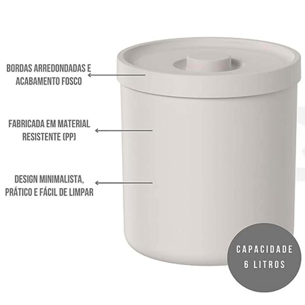 Conjunto Escova Sanitária e Lixeira 6L de Banheiro Plástica Bold Bege Ou Organize