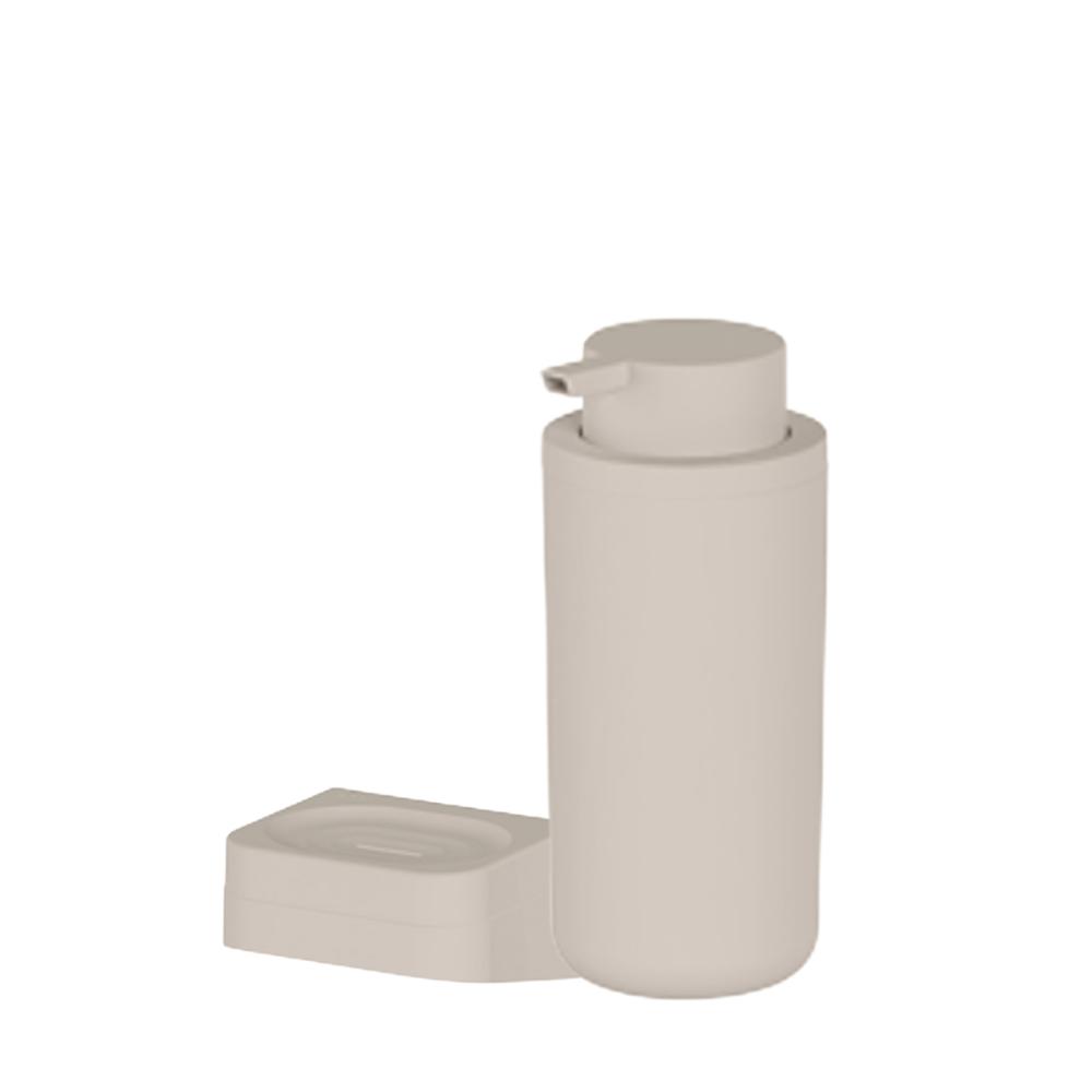 Conjunto Saboneteira e Dispenser de Sabonete Liquido Shampoo 500ml Piso Parede Bege Eleve Ou