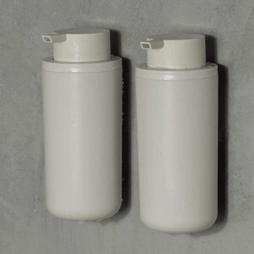 Conjunto Saboneteira e Dispenser de Sabonete Liquido Shampoo 500ml Piso Parede Bege Eleve Ou
