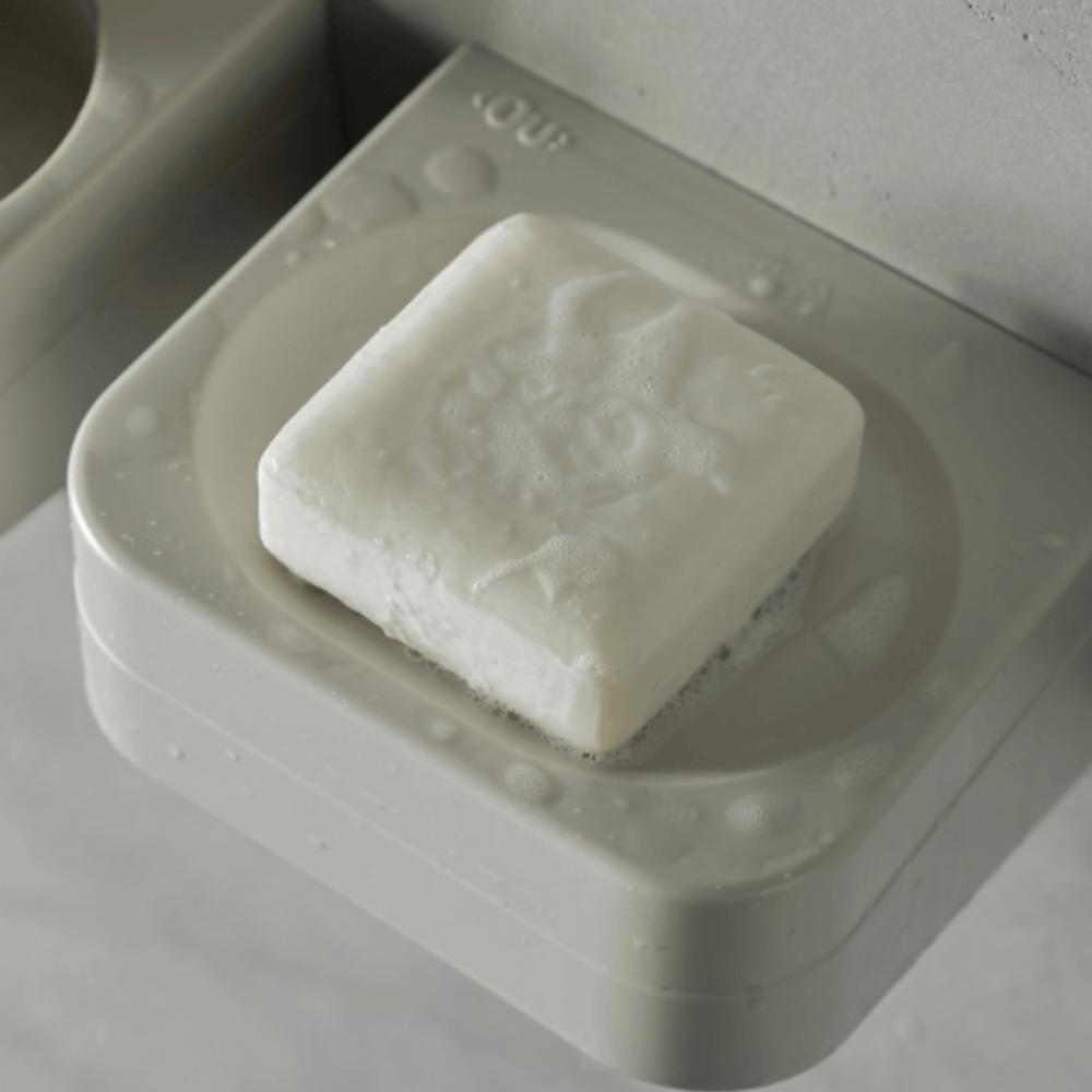 Conjunto Saboneteira e Dispenser de Sabonete Liquido Shampoo 500ml Piso Parede Bege Eleve Ou