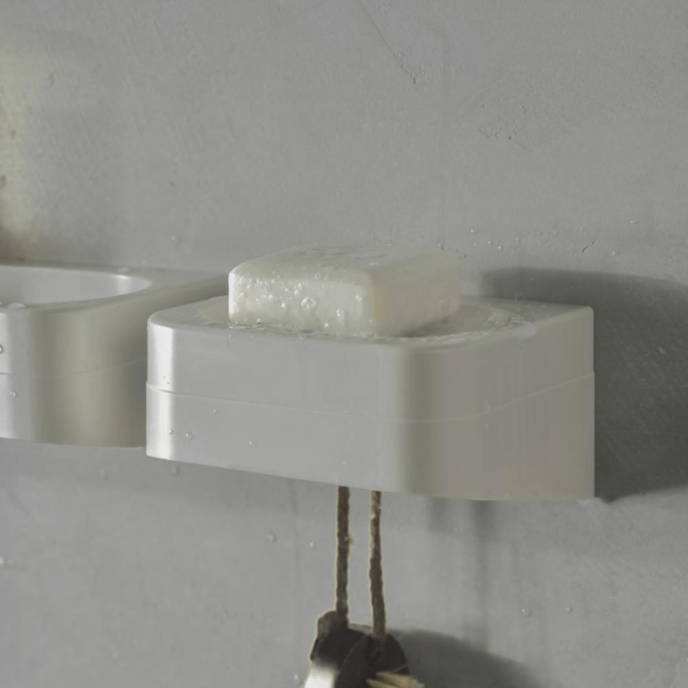 Conjunto Saboneteira e Dispenser de Sabonete Liquido Shampoo 500ml Piso Parede Bege Eleve Ou