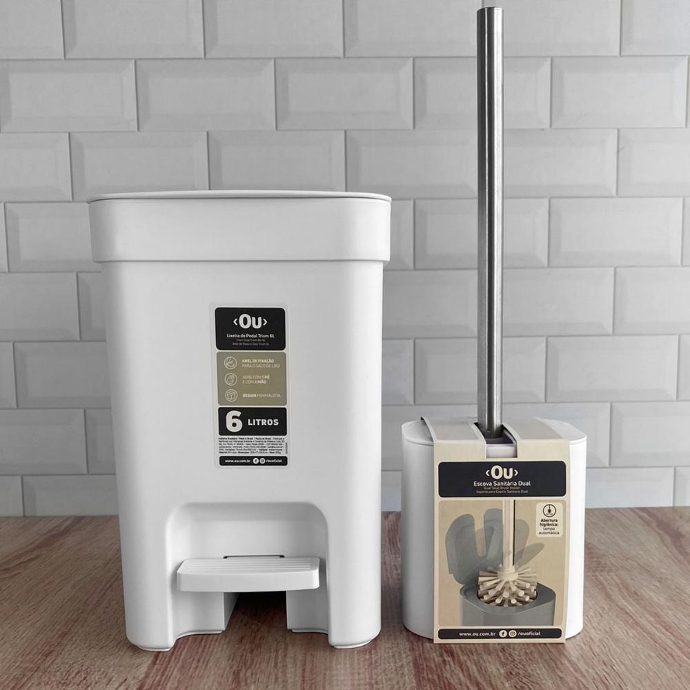 Conjunto de Banheiro Lixeira de Pedal Com Aro Interno 6L e E