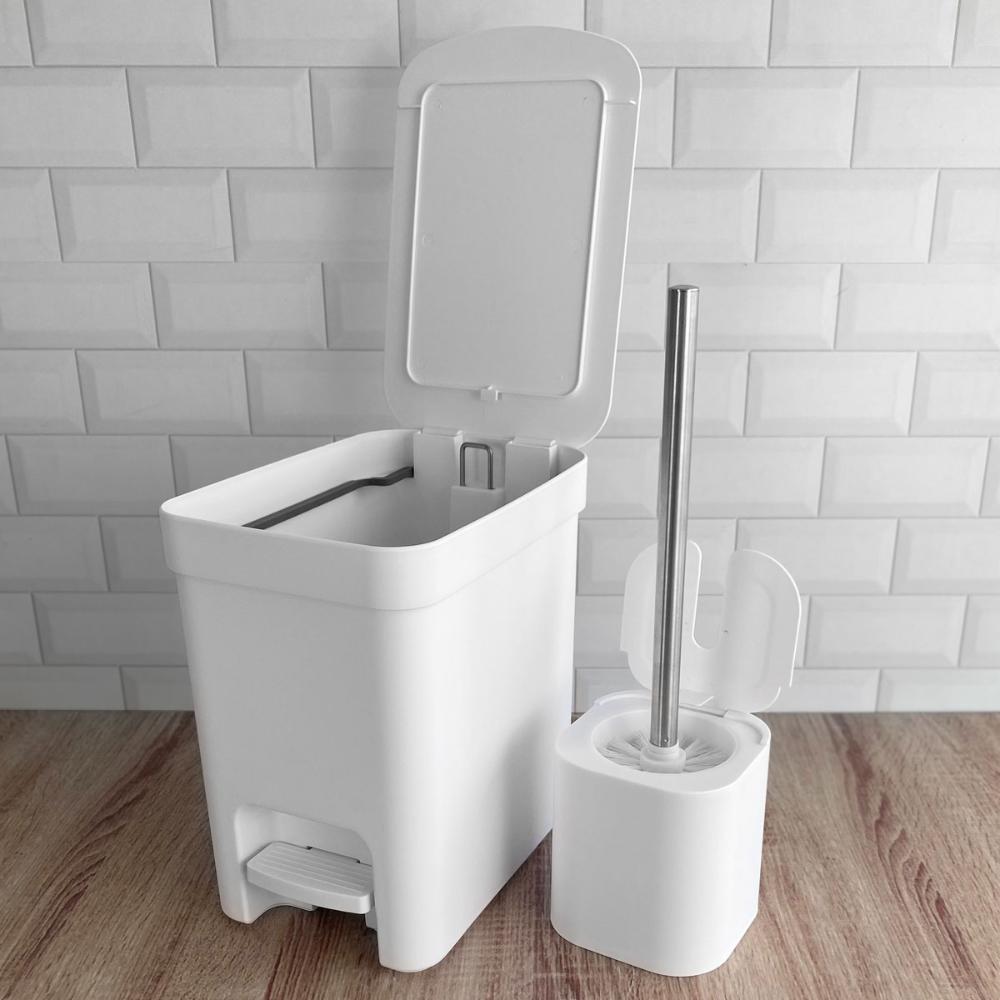 Conjunto de Banheiro Lixeira de Pedal Com Aro Interno 6L e E
