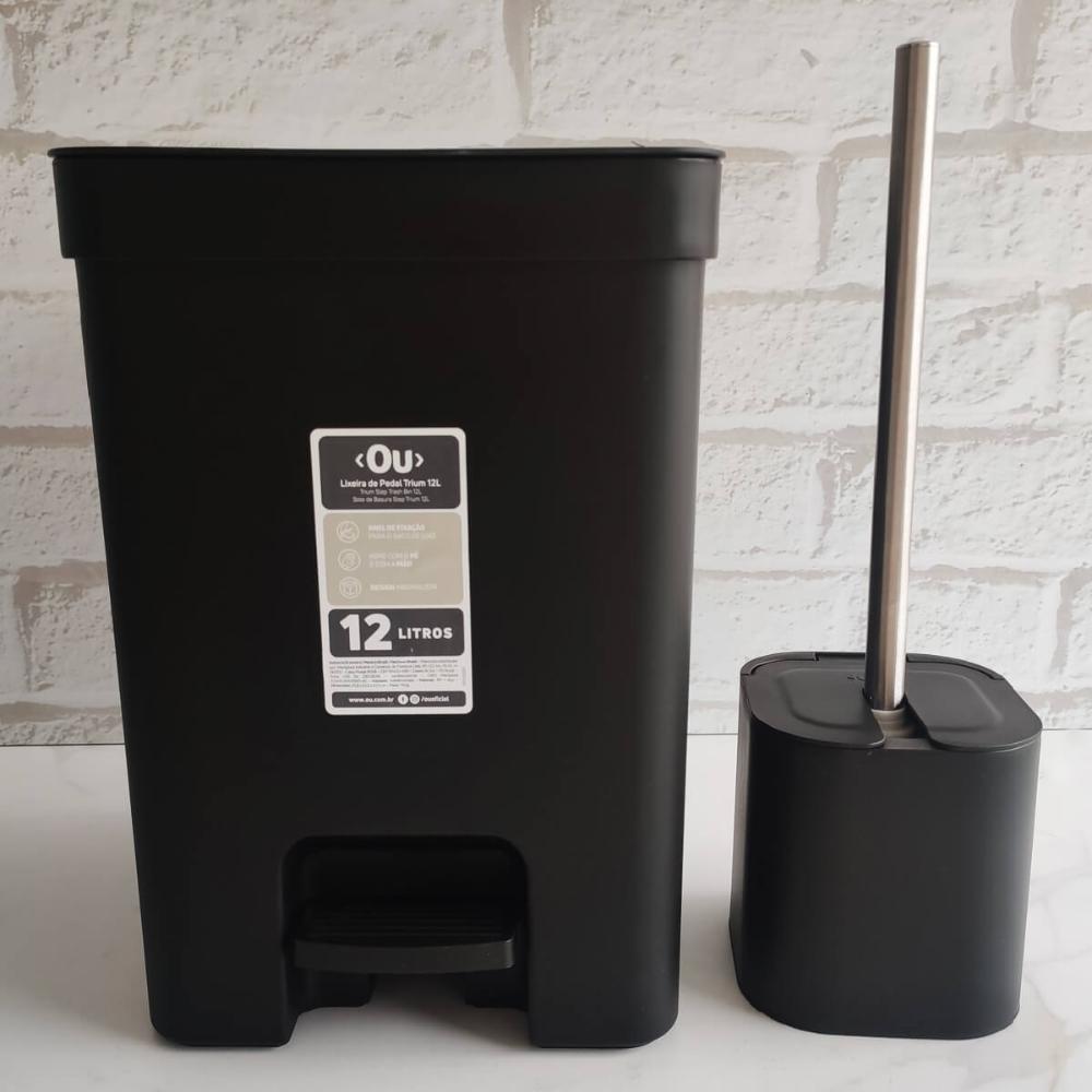Conjunto para Banheiro Lixeira de Pedal 12L Trium e Escova S