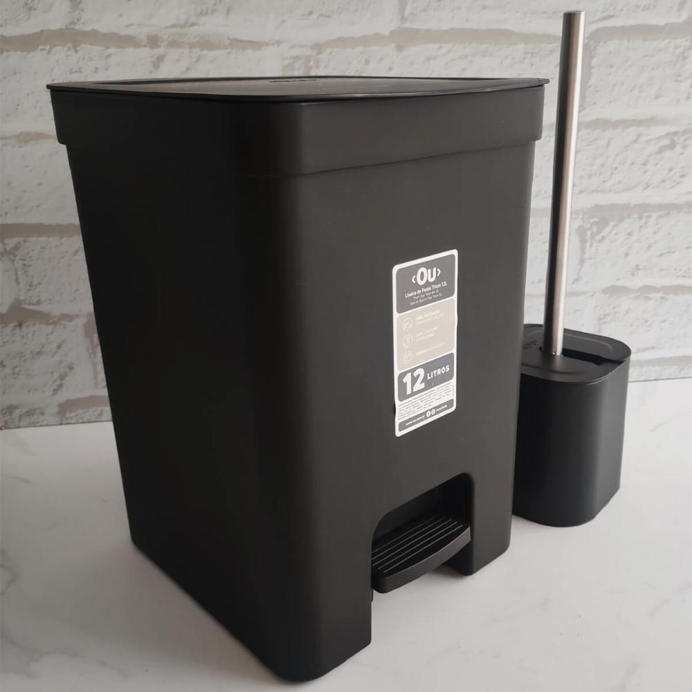 Conjunto para Banheiro Lixeira de Pedal 12L Trium e Escova S
