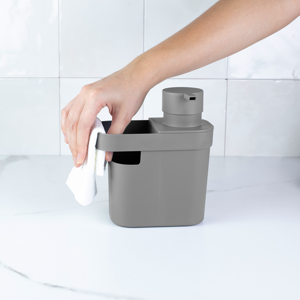 Dispenser De Detergente 650ml Organizador De Pia Porta Detergente E Esponja Chumbo OU