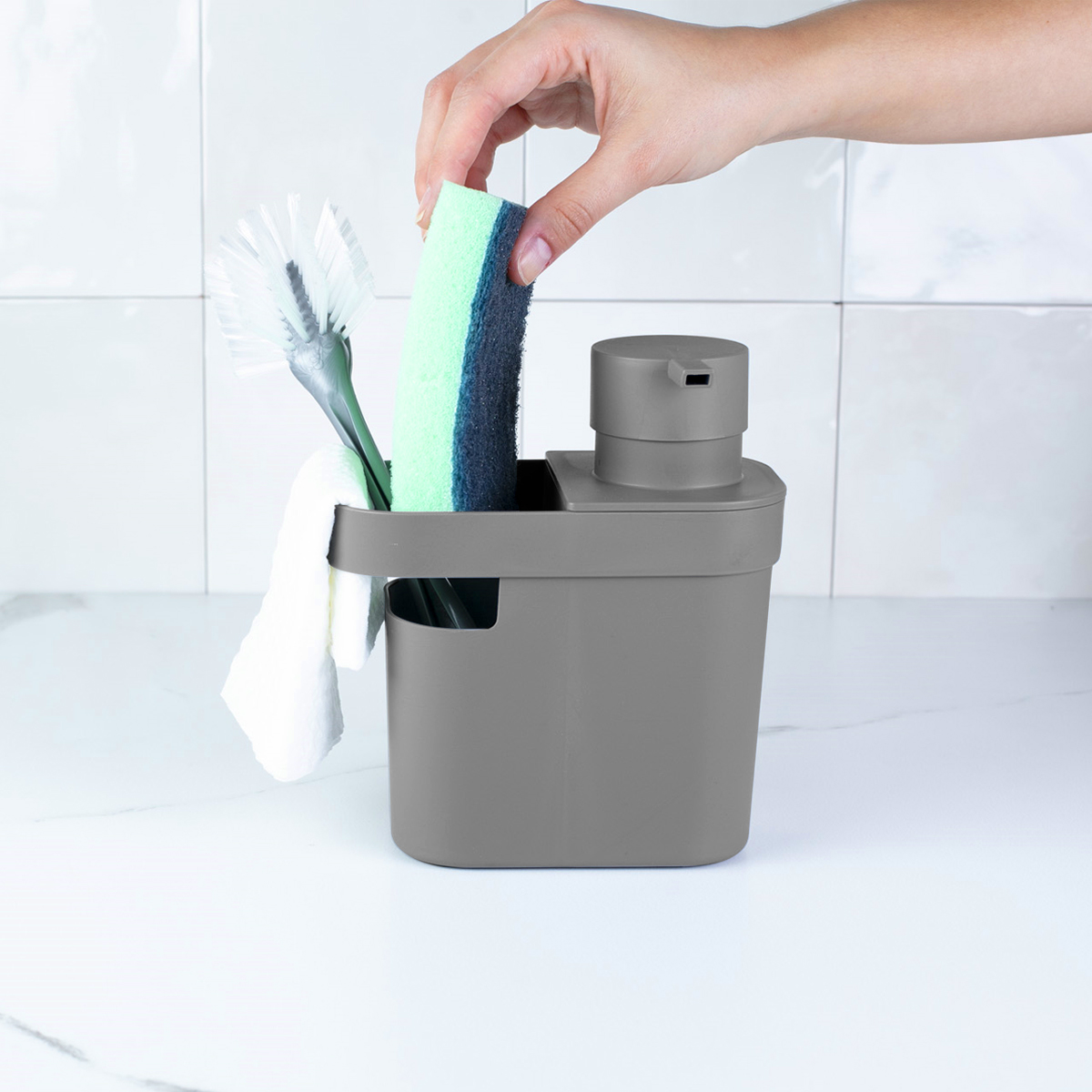 Dispenser De Detergente 650ml Organizador De Pia Porta Detergente E Esponja Chumbo OU