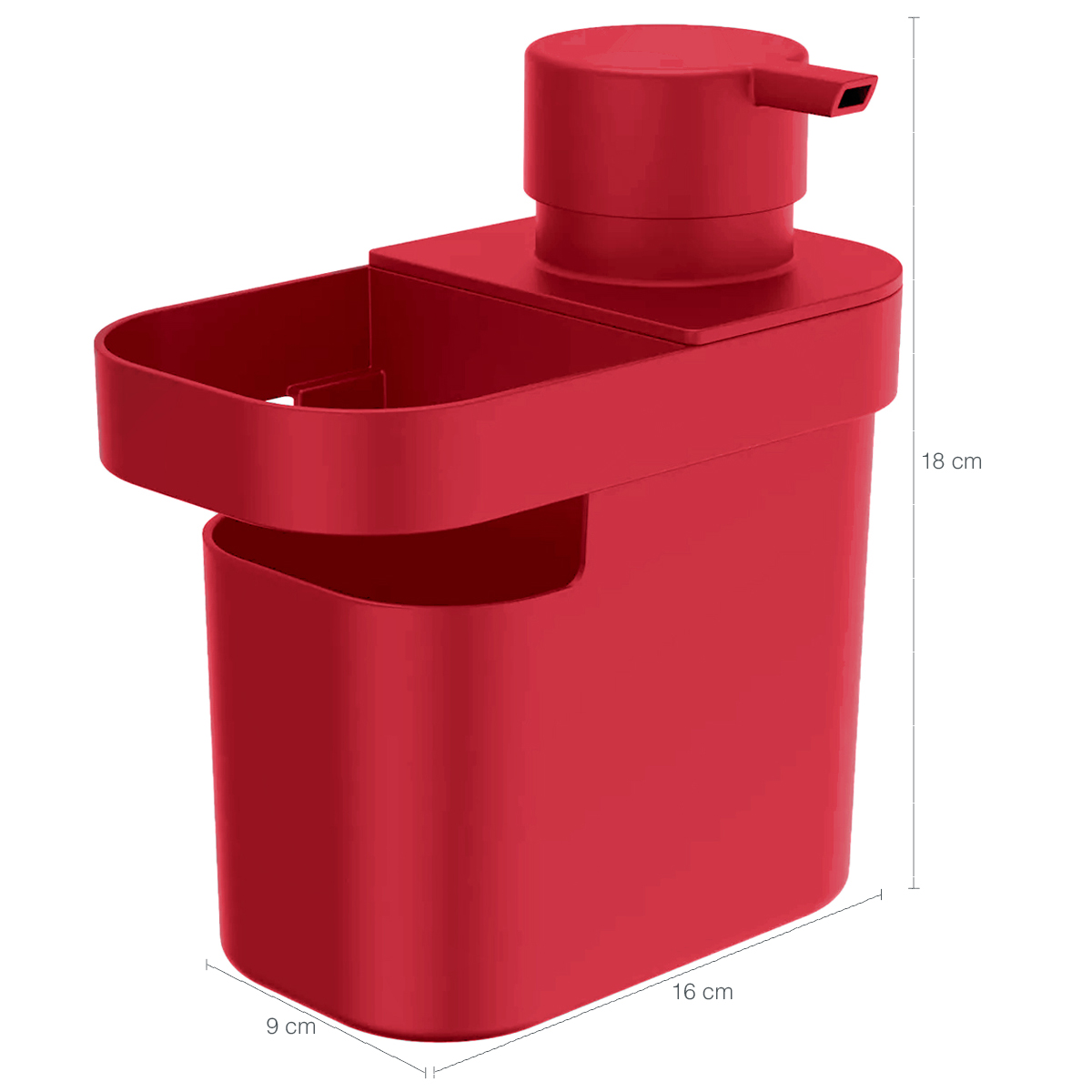 Dispenser De Detergente 650ml Organizador De Pia Porta Detergente E Esponja Vermelho OU