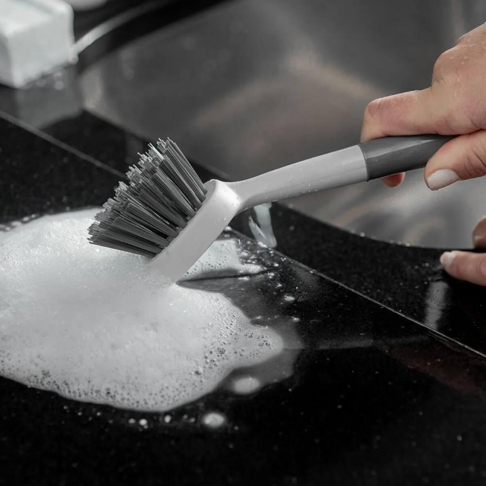 Escova de Limpeza Multiuso Ou Cerdas Macias e Cabo de Silicone com Raspador Flow Cinza