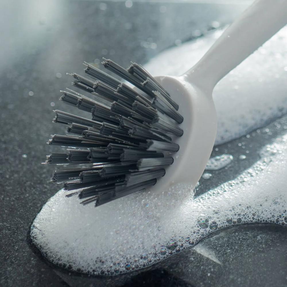 Escova de Limpeza Multiuso Ou Cerdas Macias e Cabo de Silicone com Raspador Flow Cinza