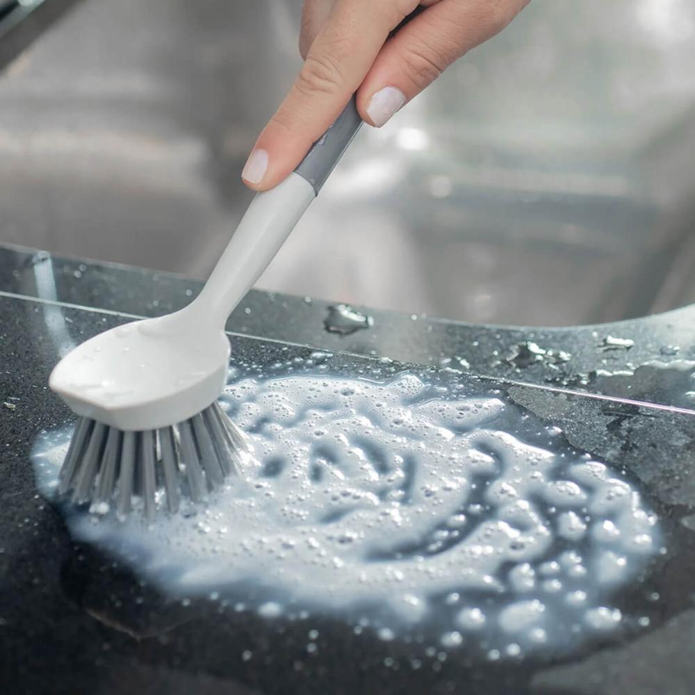 Escova de Limpeza Multiuso Ou Cerdas Macias e Cabo de Silicone com Raspador Flow Cinza