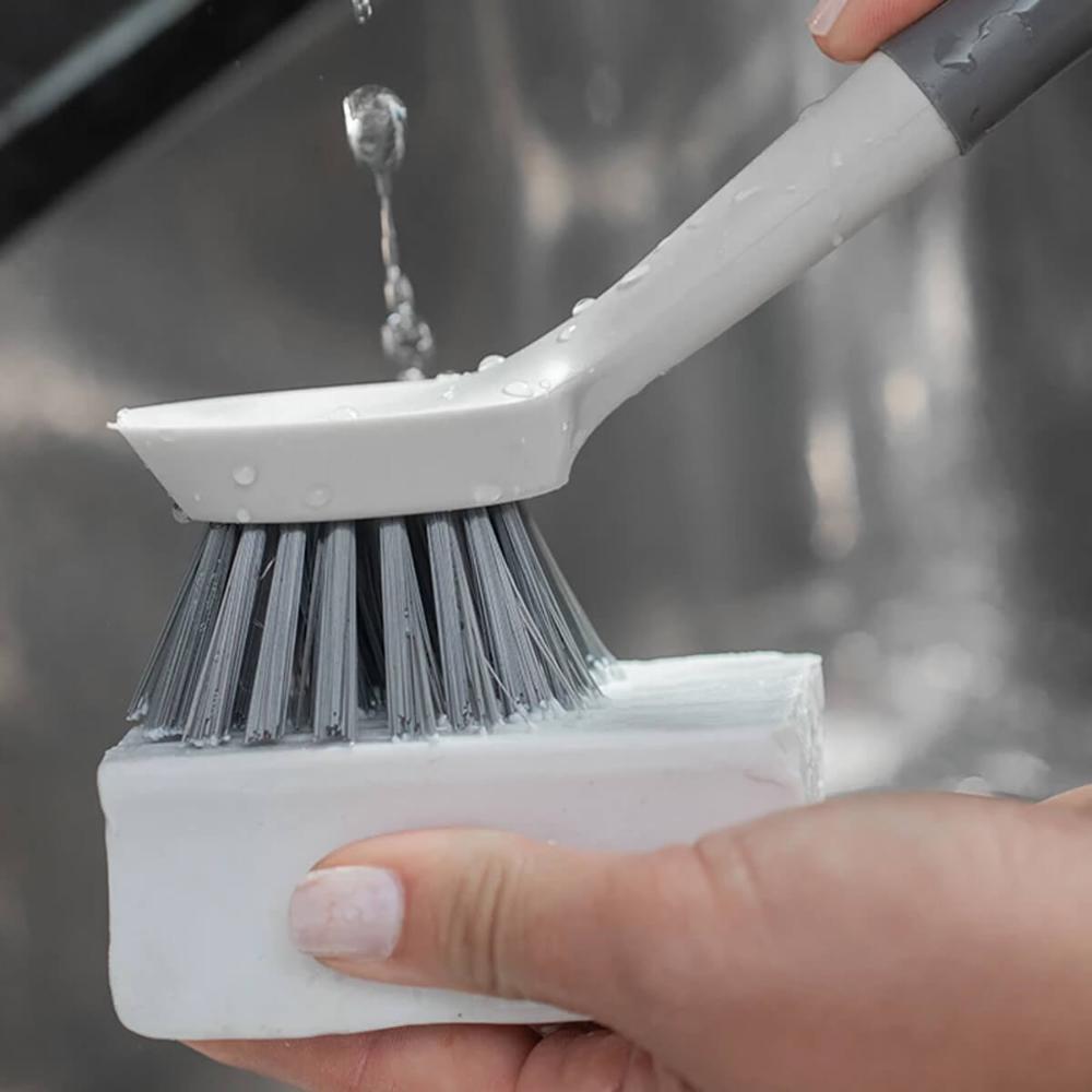 Escova de Limpeza Multiuso Ou Cerdas Macias e Cabo de Silicone com Raspador Flow Cinza