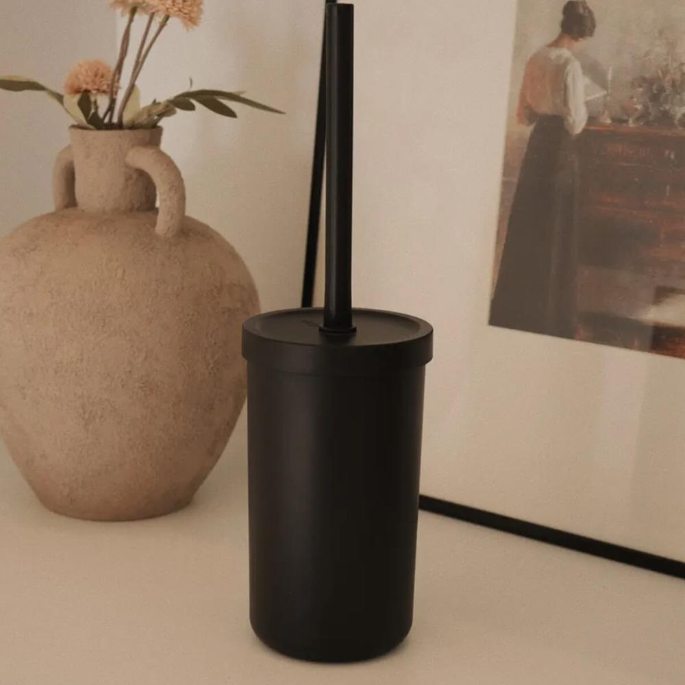 Escova para Vaso Sanitário com Suporte Bold Preto Ou Vassoura Esfregão de Privada Plástico