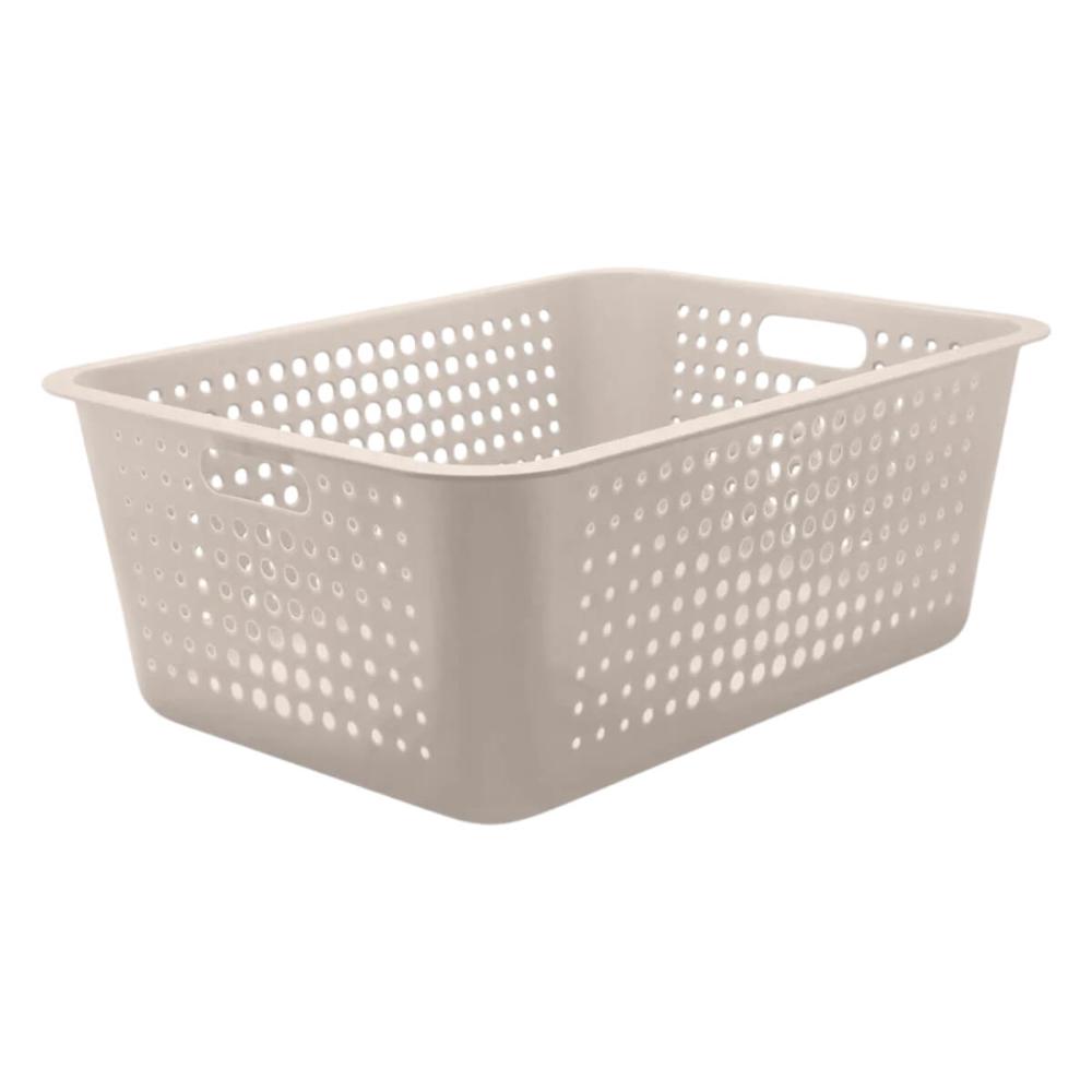 Kit 10 Caixas Organizadoras 40l com Alça Lateral Multiuso Maxi Bege Cesto Plástico Organizador Ou