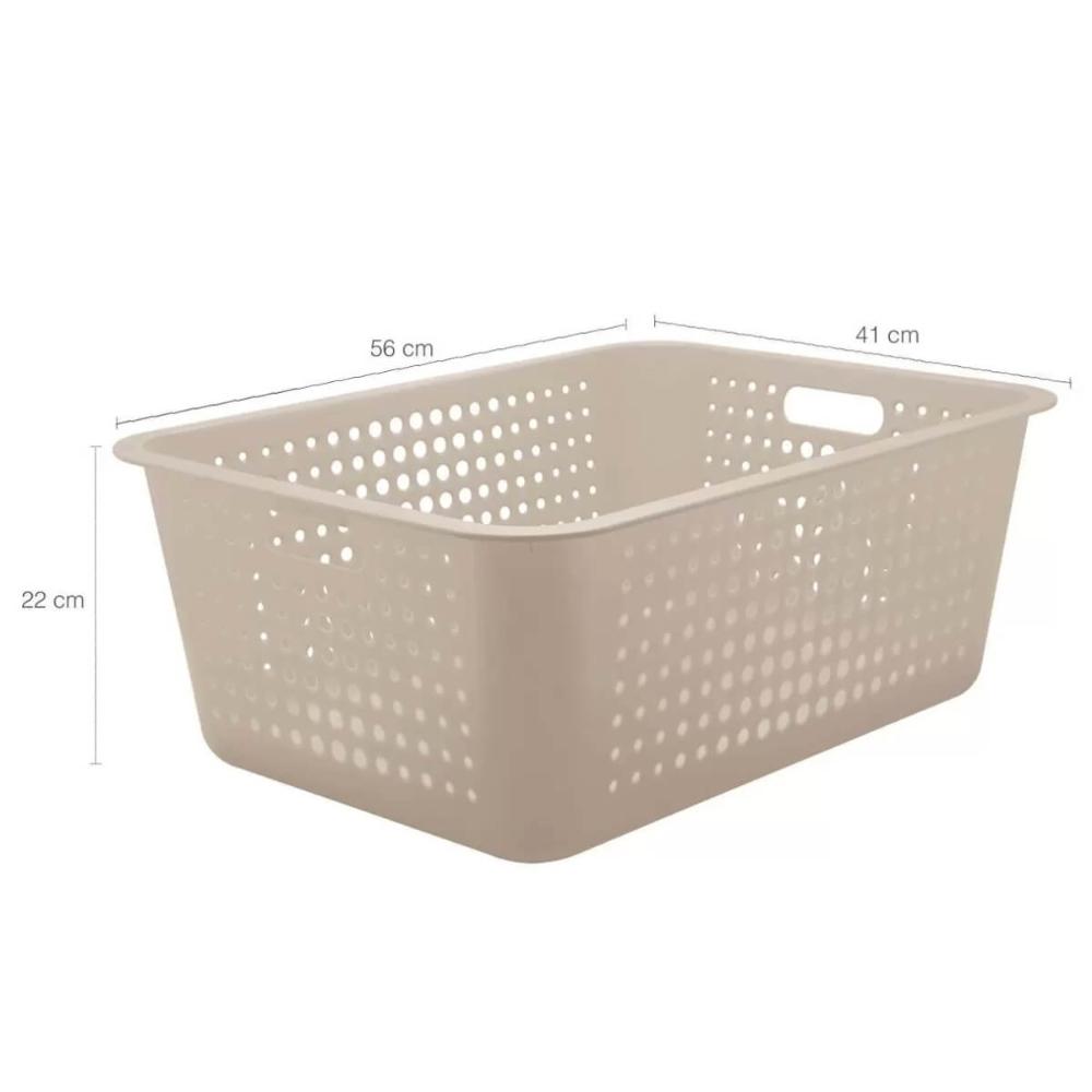 Kit 10 Caixas Organizadoras 40l com Alça Lateral Multiuso Maxi Bege Cesto Plástico Organizador Ou