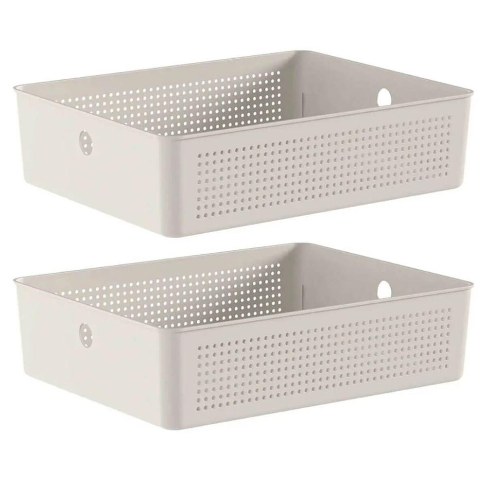 Kit 2 Caixas Organizadoras Flow Bege 34x27x9cm Cesto para La