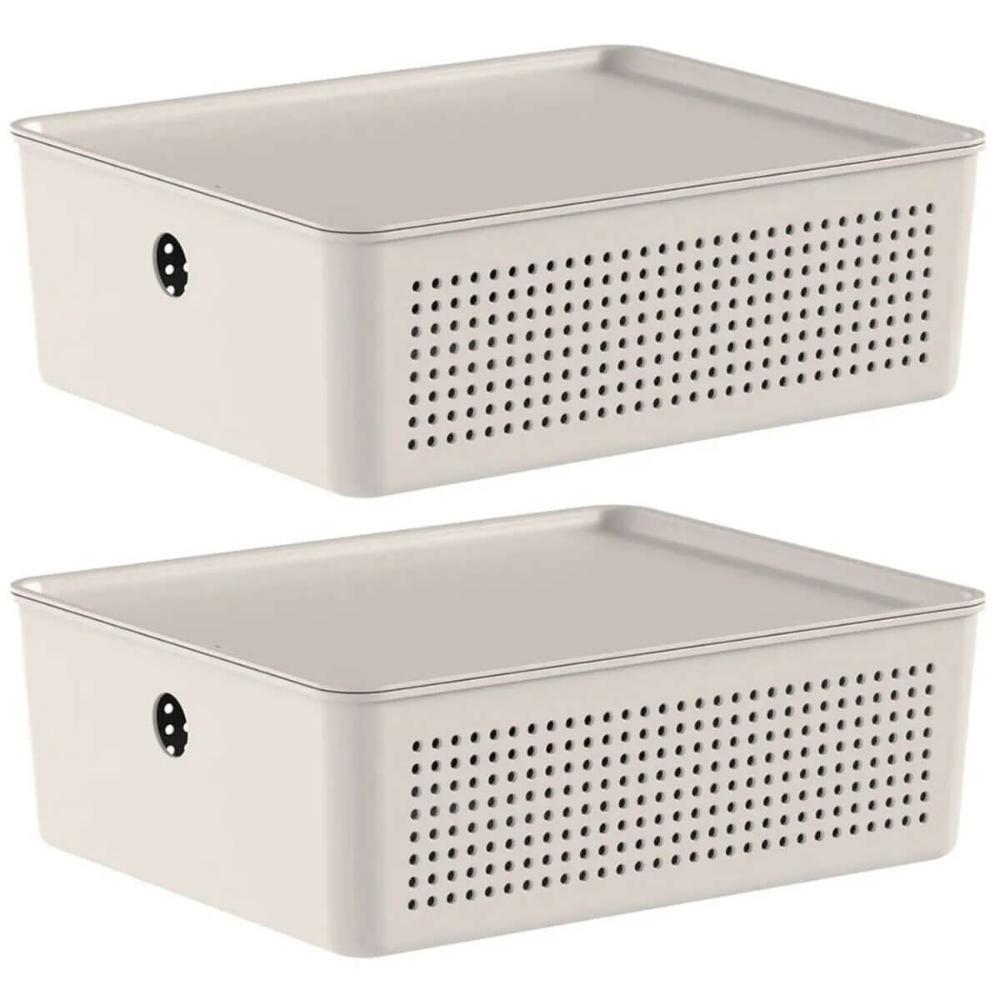 Kit 2 Caixas Organizadoras com Tampa Ou 27x22x9cm Cesto Orga
