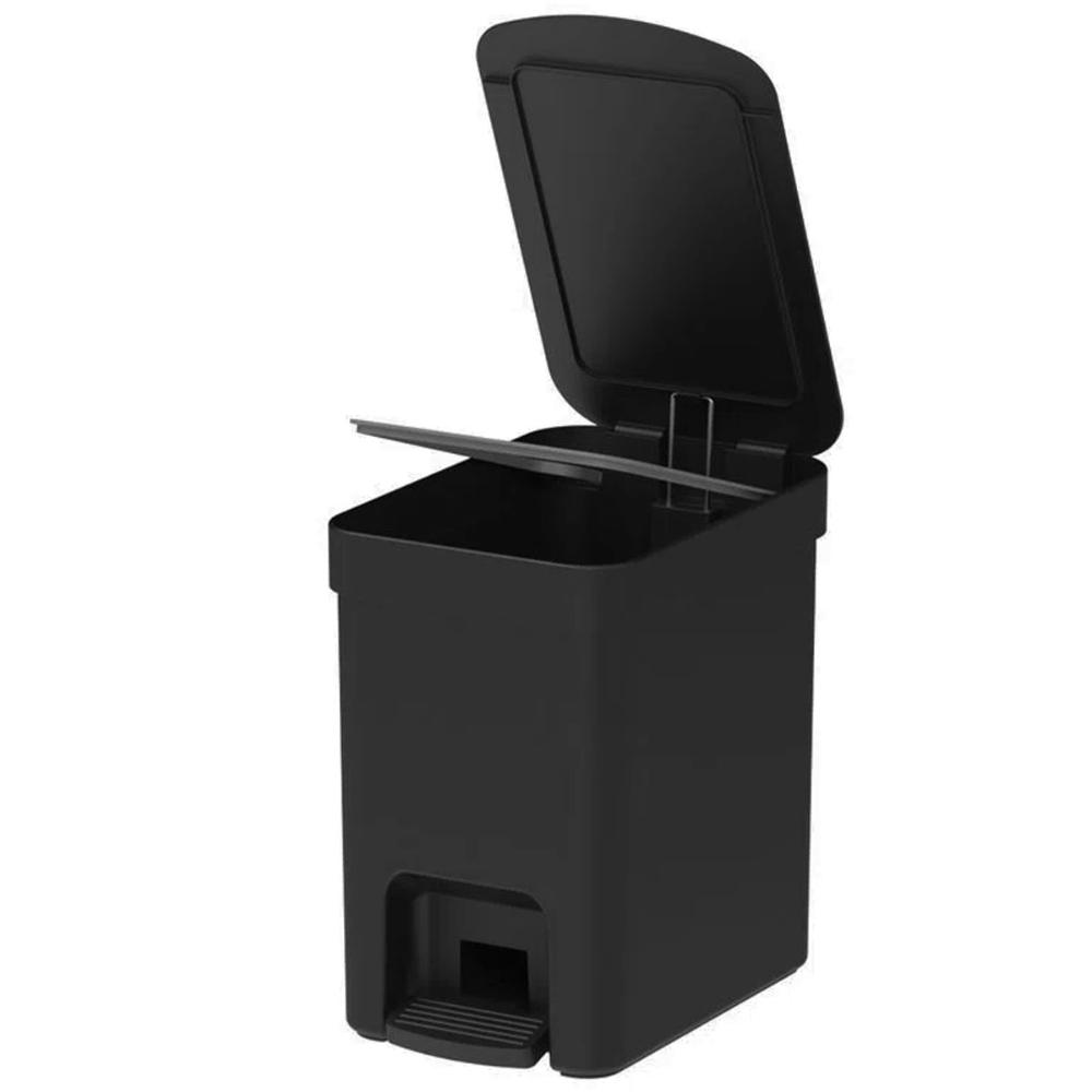 Kit 2 Lixeiras de Pedal com Aro Interno 6 Litros para Banheiro Polipropileno Trium Preto