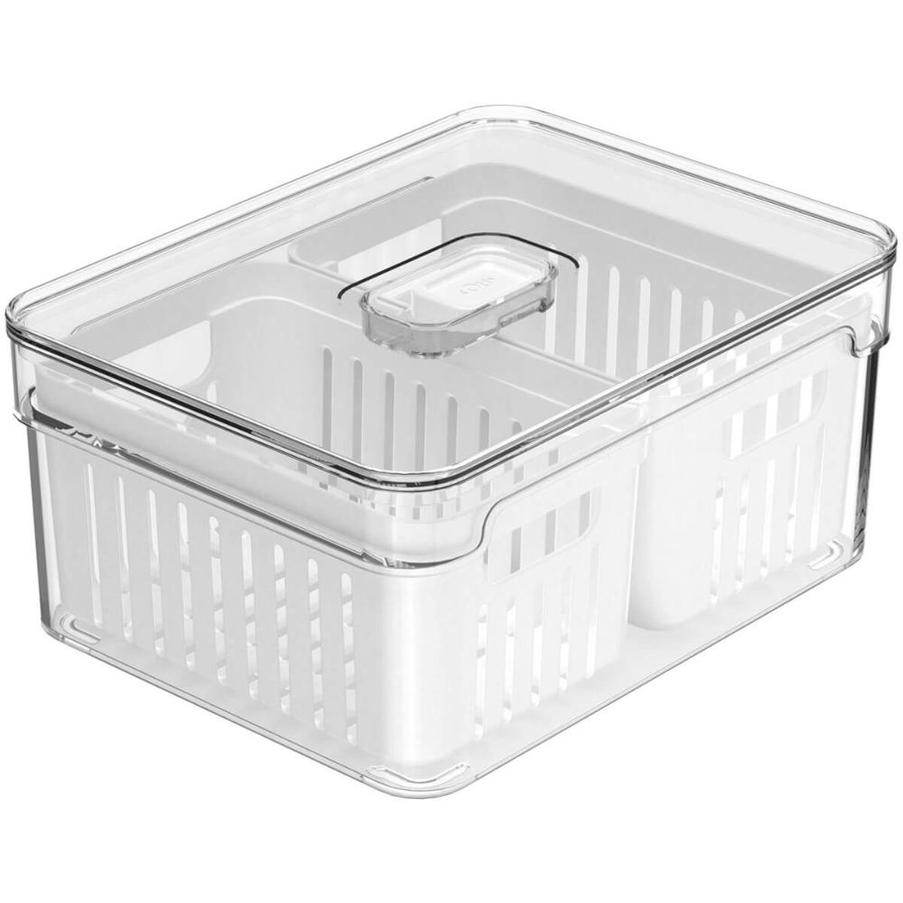 Kit 2 Organizadores Clear Fresh 2,2l com 2 Cestos para Geladeira Frutas Legumes Ou