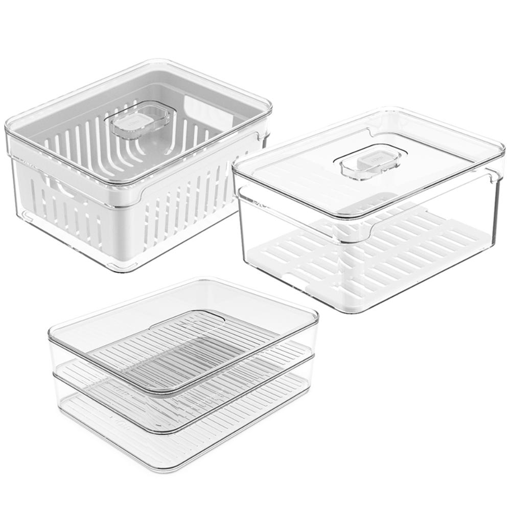 Kit 2 Organizadores De Geladeira 2,2L E Porta Frios Duplo Organizadores Clear Fresh OU